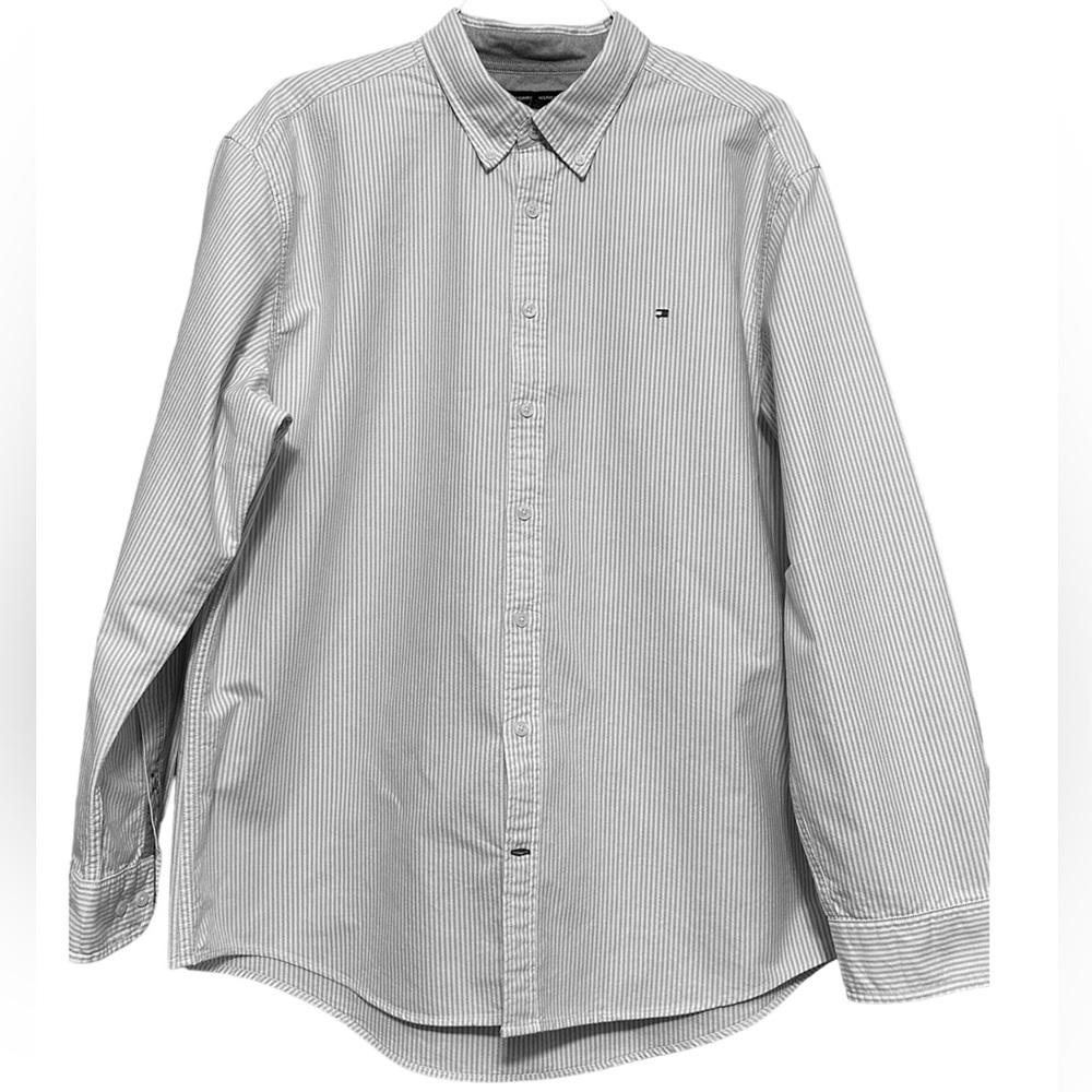 TOMMY Hilfiger Custom Fit Stripe Long Sleeve Button Down Cotton Dress Shirt XXL